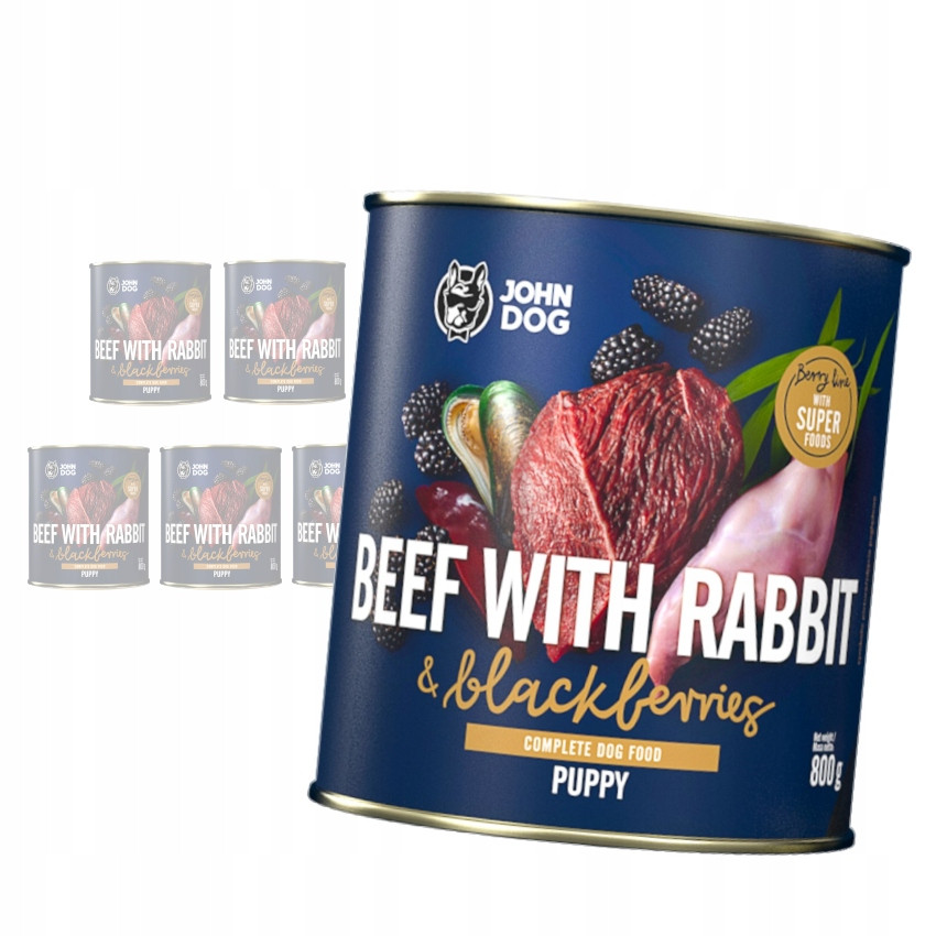 John Dog Junior Hovězí králík 6x800g vlhké krmivo