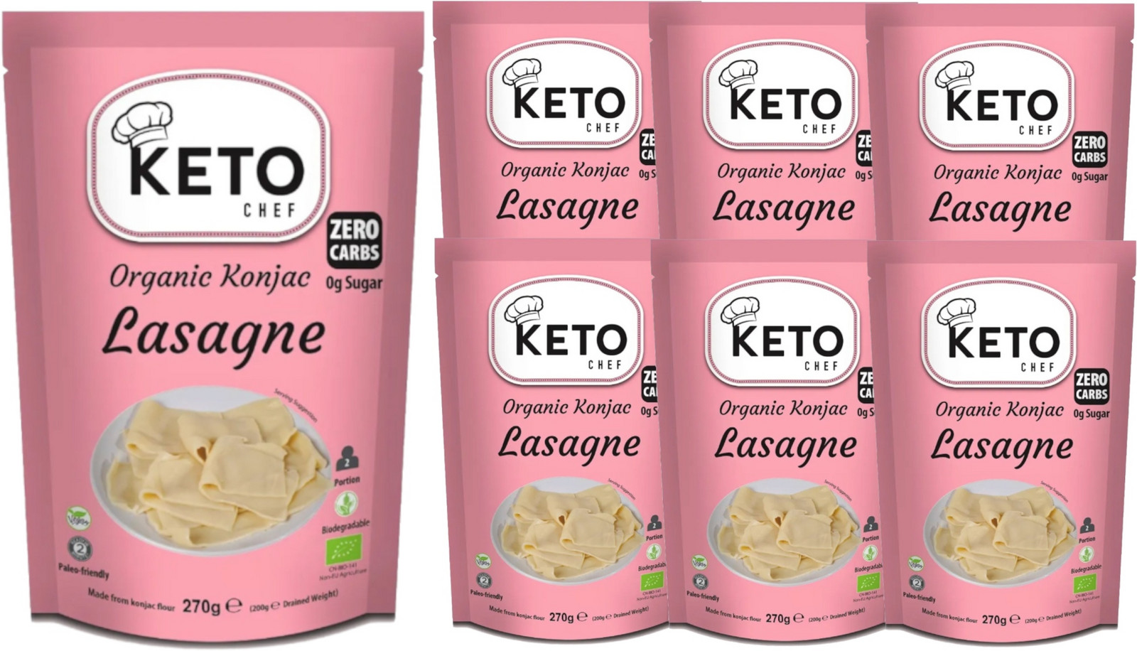 10x Keto Chef Těstoviny Konjac Lasagne Bezlepkové Bio 270 g