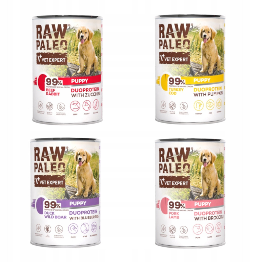 Raw Paleo Puppy Duo 6x400g Vlhké Krmivo pro štěňata Krůta s treskou