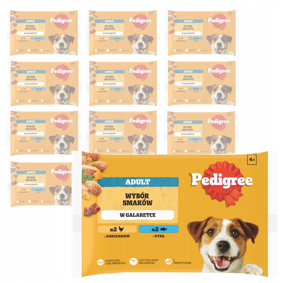Pedigree Adult Výběr příchutí 32x100g Krmivo pro psy Kuřecí Ryba v želé