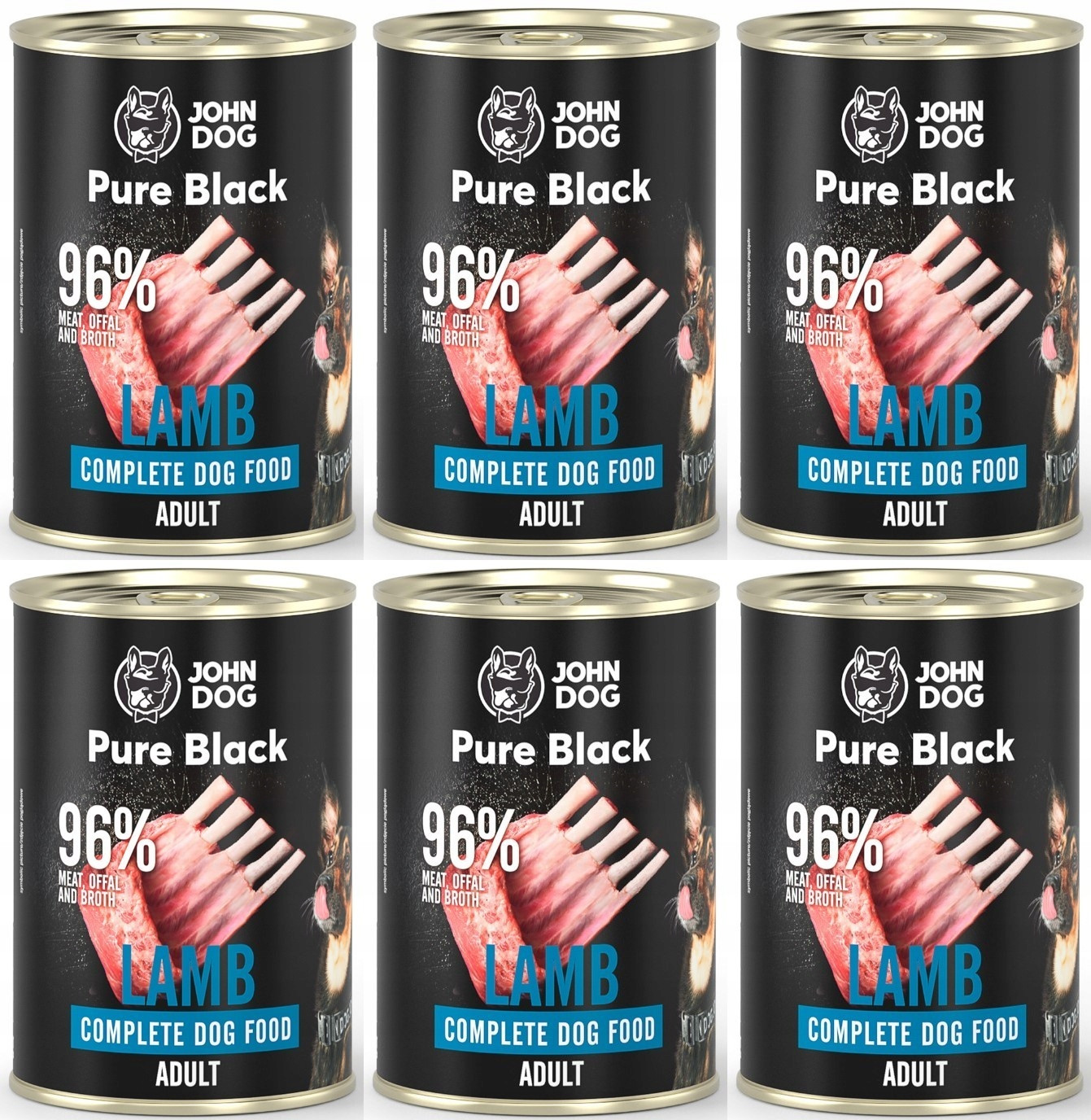John Dog Pure Black Adult Lamb 6 plechovek 400 g
