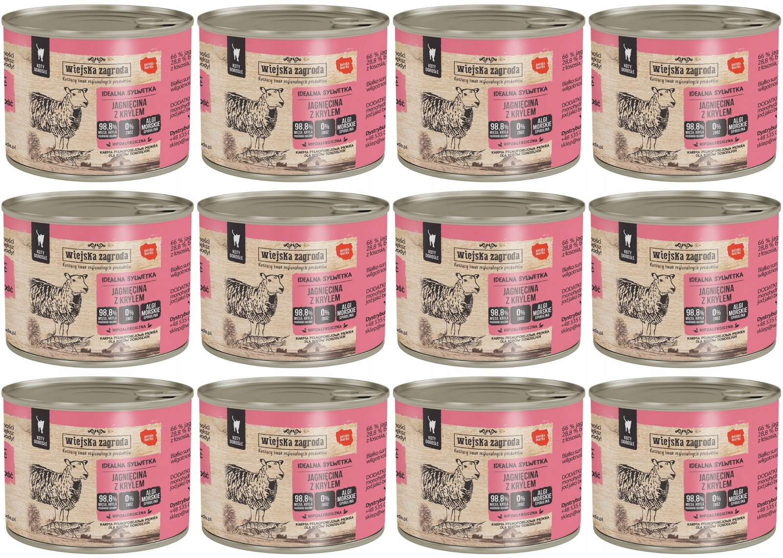 Wiejska Zagroda Kočka Jehněčí s krillem 12 x 200 g