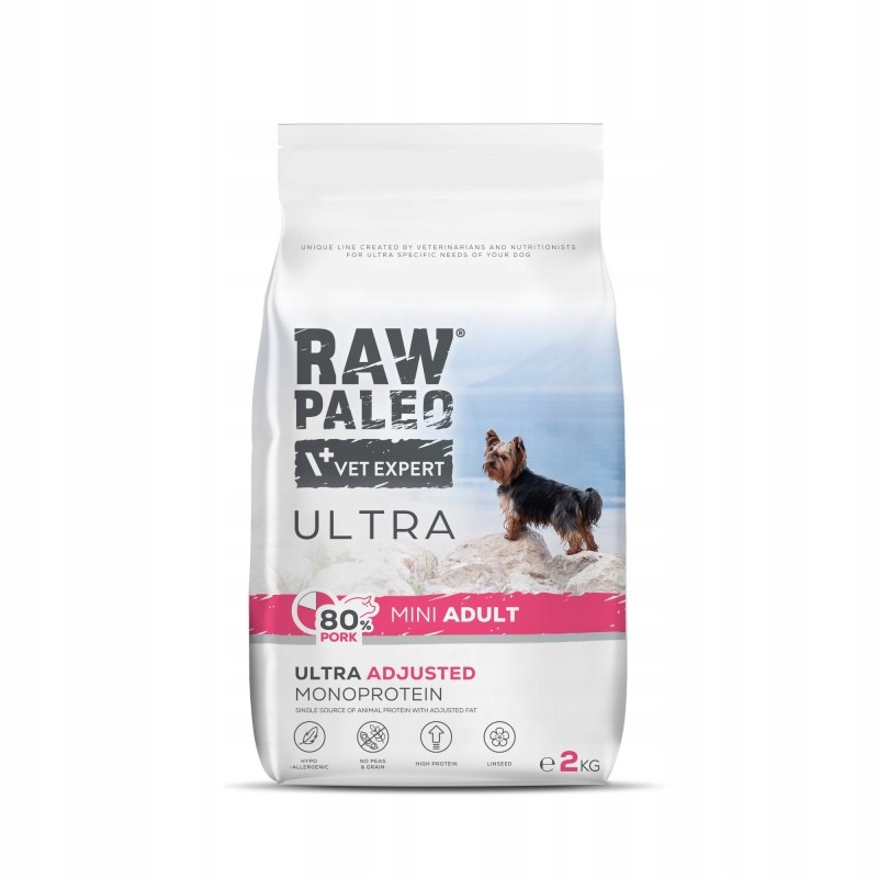 Raw Paleo Ultra Pork Mini Adult 2kg Suché Krmivo s vepřovým masem pro psy