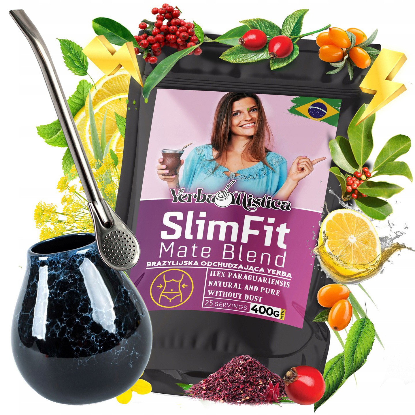 Set Yerba Mate Slim Fit na hubnutí, Hrnek Matero, Bombilla trubice