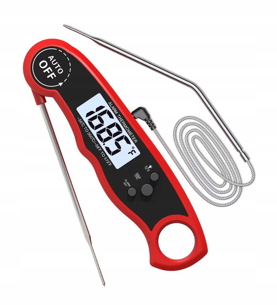 Kuchyňský teploměr Skládací Dvě sondy Ocel 304 LCD Alarm TermHoff TH-04