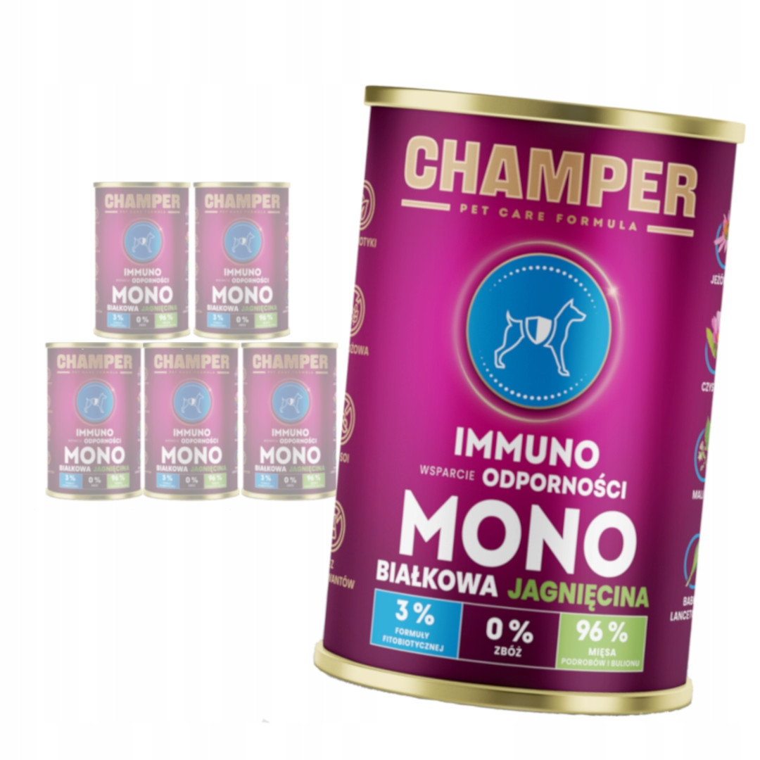 Champer Immuno Monoproteinové 6x400g Vlhké Krmivo pro psy s jehněčím masem