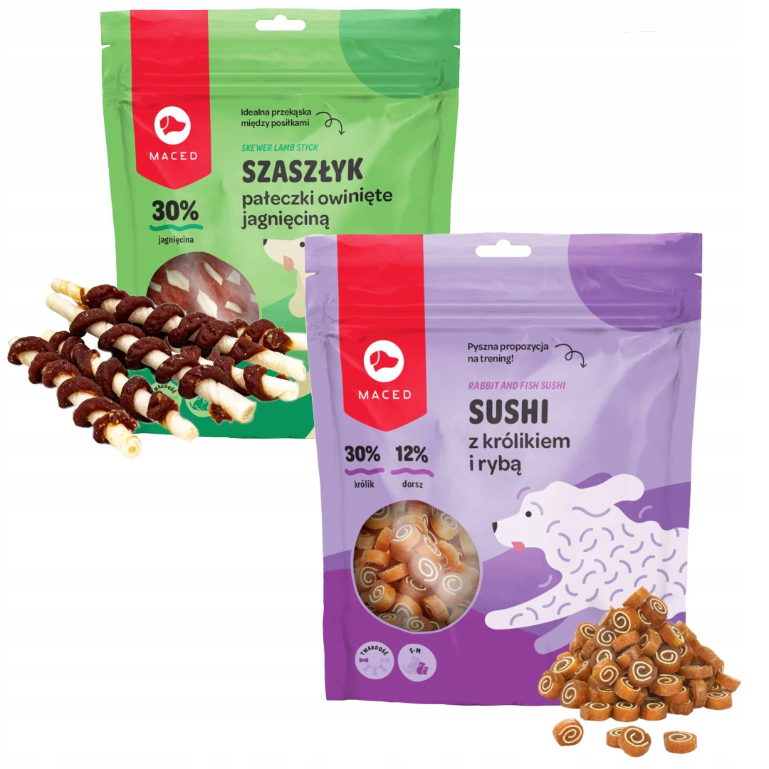 Maced Psí Pamlsek Sushi Králík Ryba 500 g Špízy S Jehněčím Masem 500 g