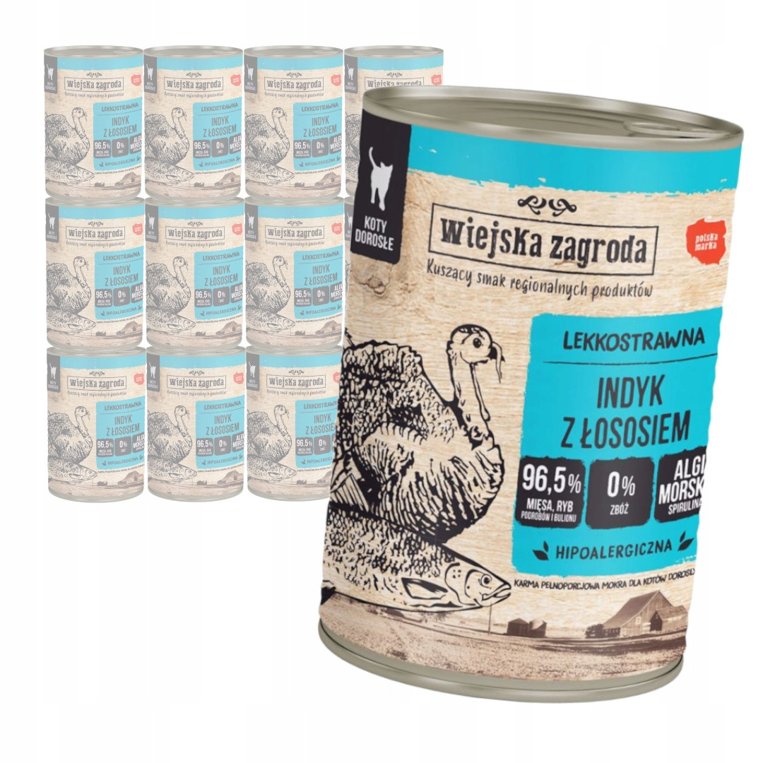 Wiejska Zagroda Bezobilné Mokré Krmivo Pro Kočky Krůta s lososem 24x400 g