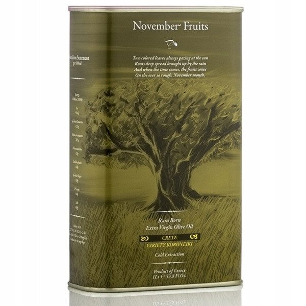 Řecký olej Extra Virgin November Fruit Plechovka 1 litr Kréta Čerstvá Sklizeň