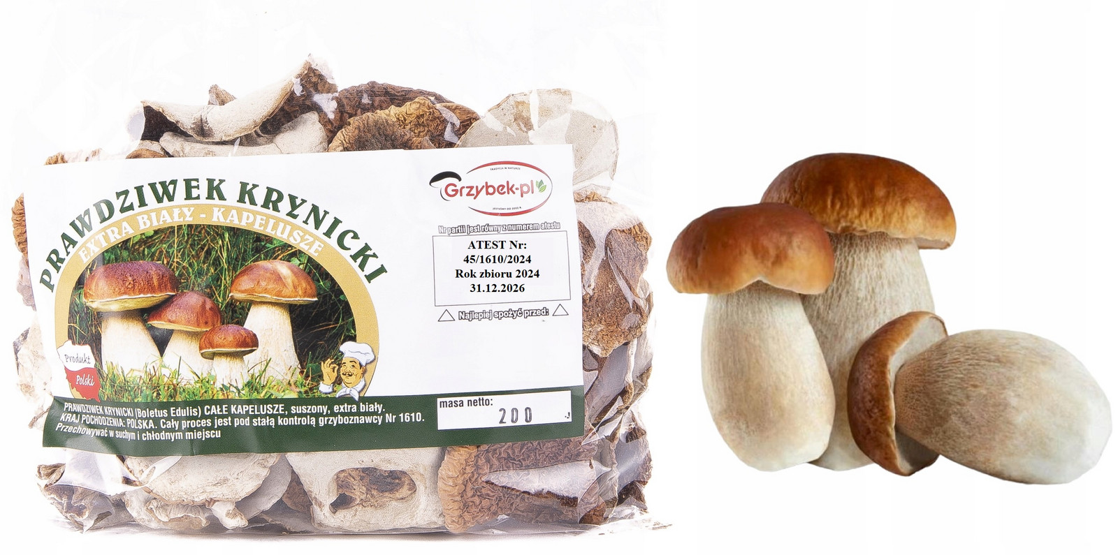 Pravák Krynický Bílý Klobouk 200g ATEST2024 Nová Sbírka sušené houby