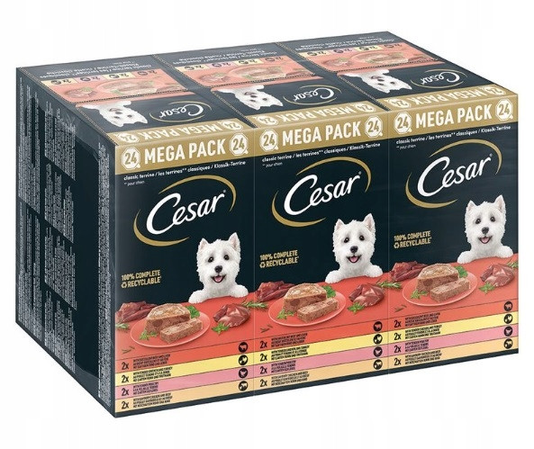 Cesar Classic Terrine vlhké krmivo pro psy, mix masových příchutí 24 x 150 g