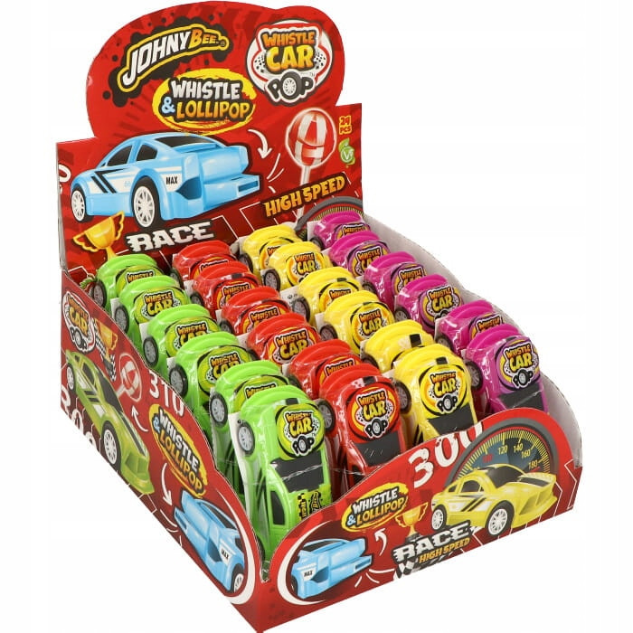 Johny Bee Whistle Car Lízátko Autíčko S Píšťalkou 3V1 24KS