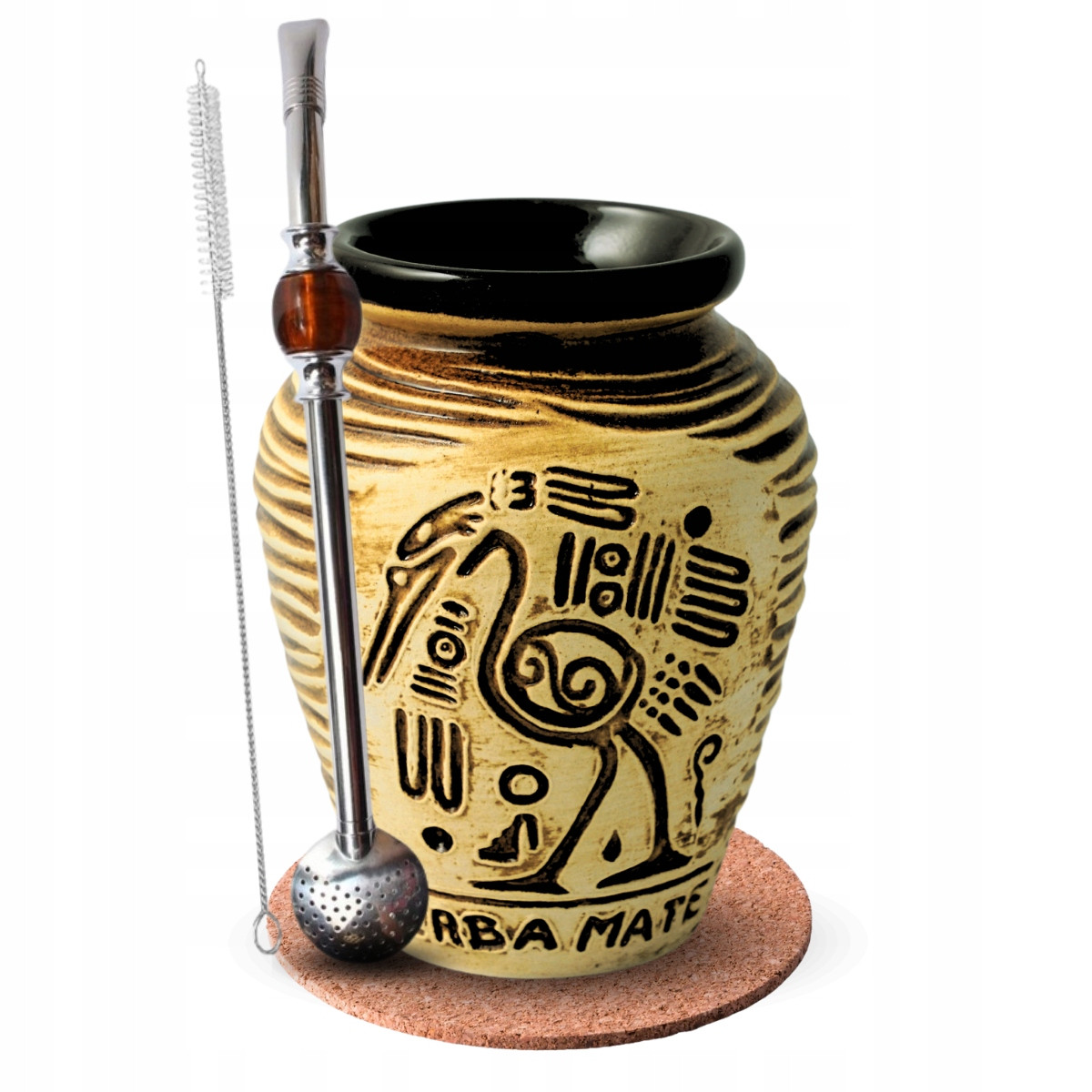 Sada pro Yerba Mate Matero Aztek Hnědá Bombilla s kamenem Podložka