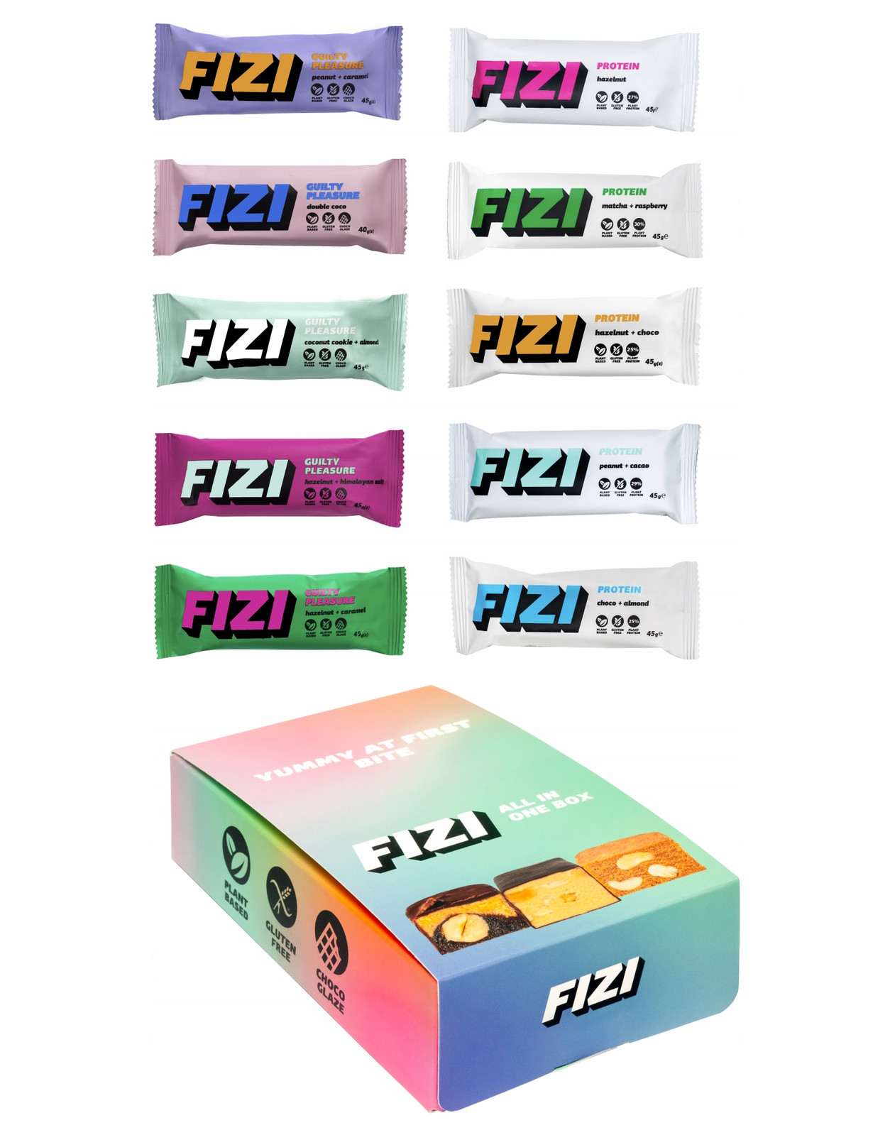 MIX 10 Příchutí Veganské tyčinky bez lepku, bez cukru 10 Ks Fizi