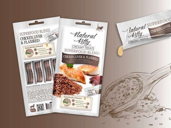 Natural Kitty Premium Kuře, játra & lněné semínko x 24