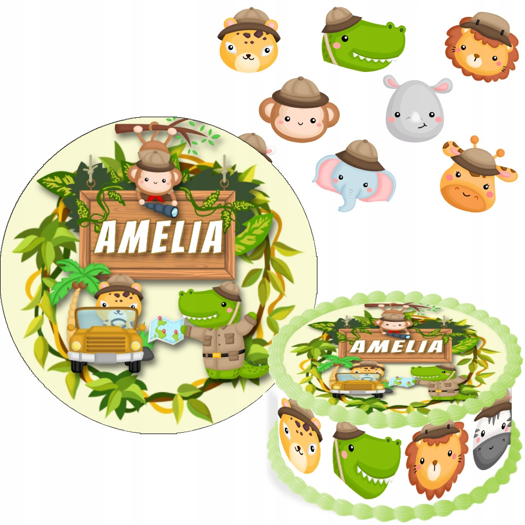 sada oplatek na dort 20cm Jméno Safari Zvířátka
