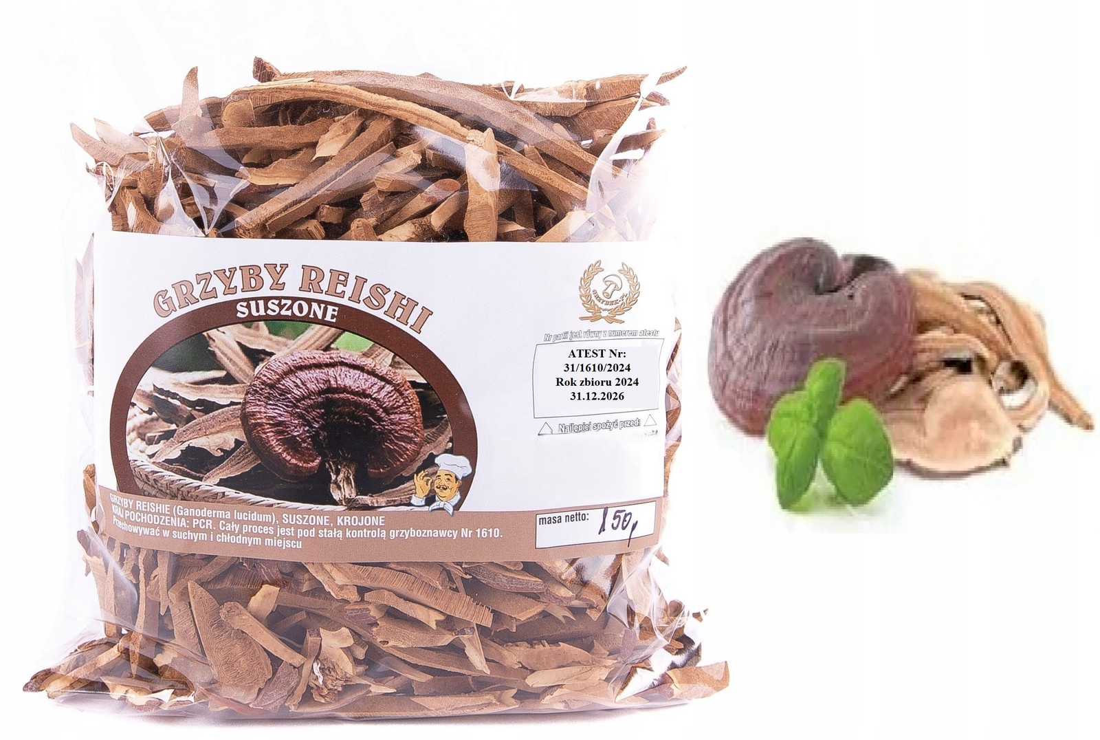 Houby Reishi (Ganoderma lucidum) Krájené 150g sušené houby