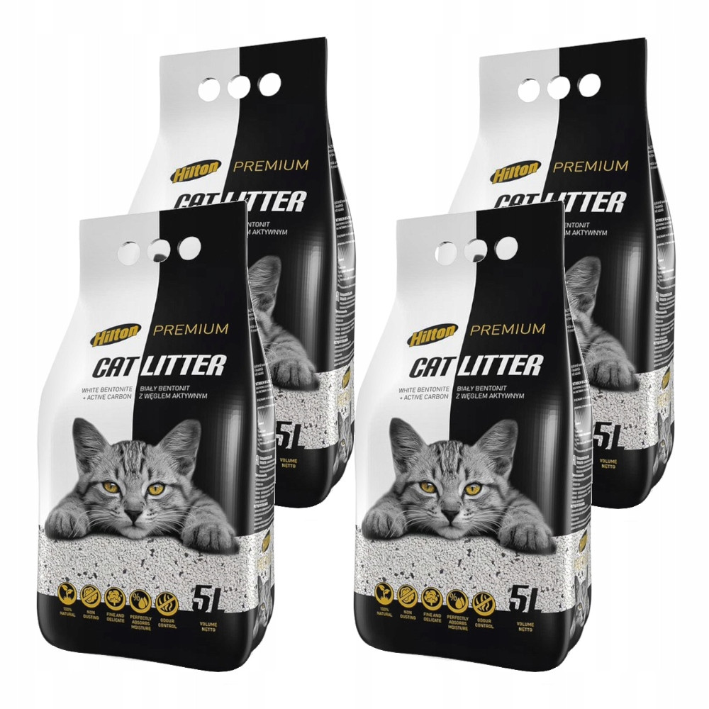 Stelivo pro kočky Hilton Bentonit s aktivním uhlím Bílá 4x5L
