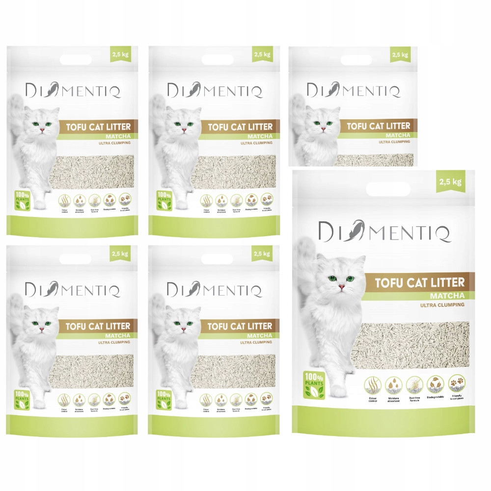 Stelivo pro kočky ekologické Hrudkující tofu Matcha Diamentiq 6x2,5kg