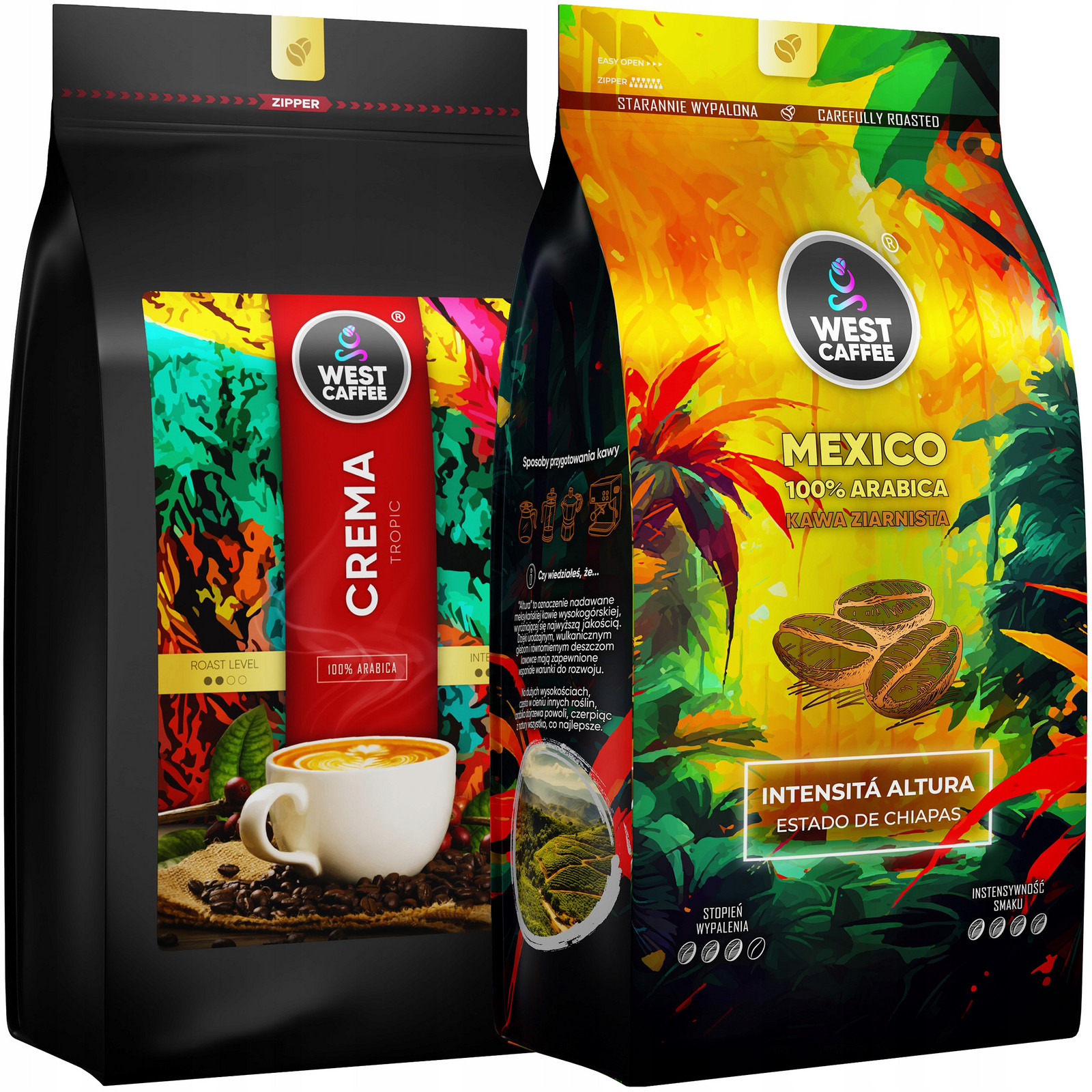 Káva Zrnková Set 2KG Crema Mexico 100% Arabica Čerstvě Vypálená