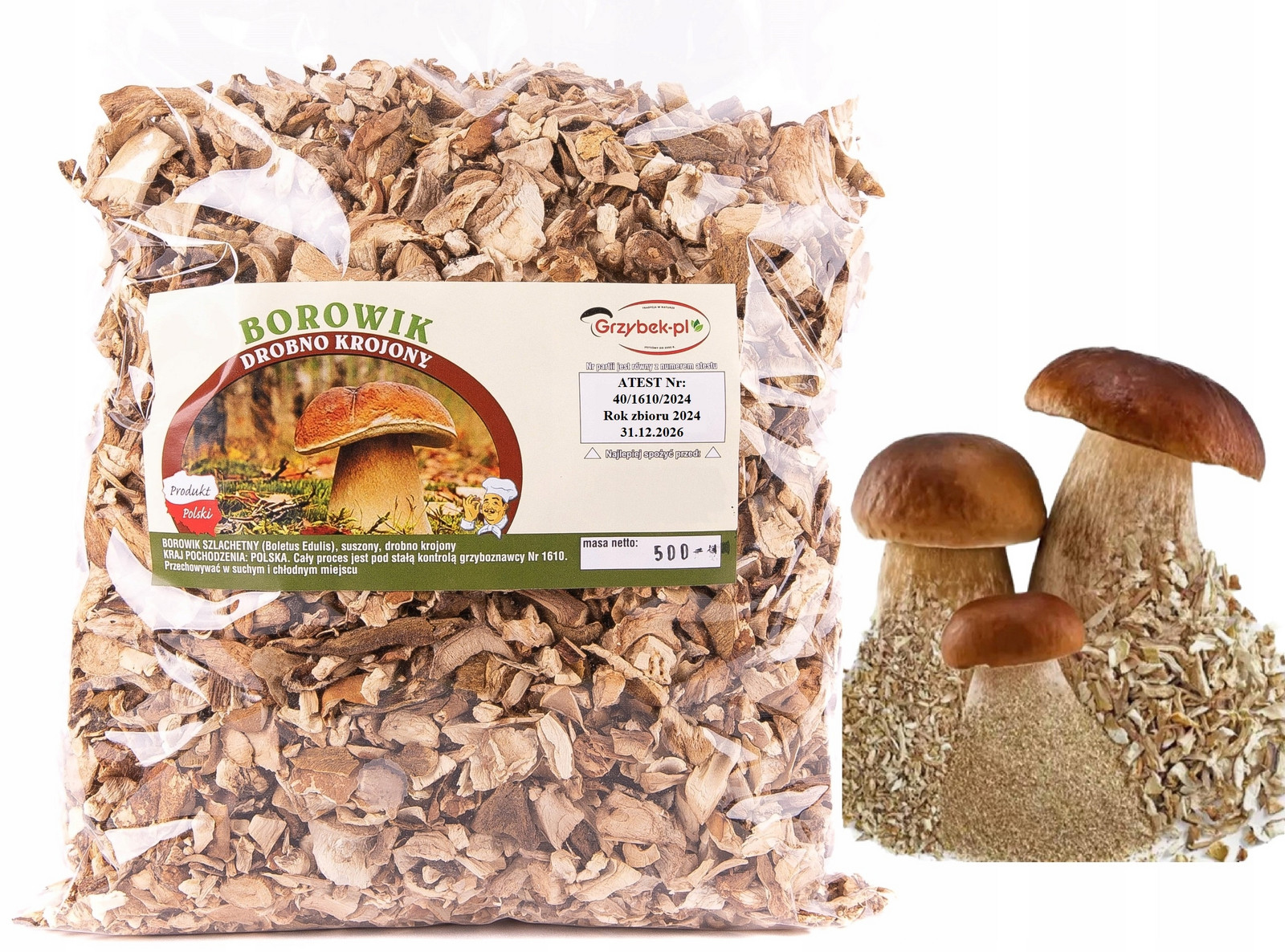 Borowik Drobro Krájený Grys 500g Polský Atest 2024 lesní sušené houby