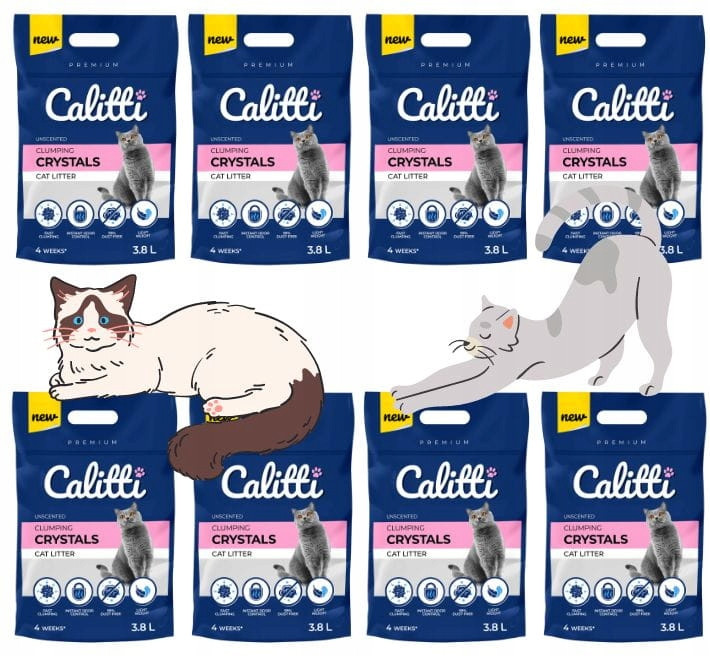 Calitti Clumping Crystal silikonové stelivo Hrudkující kočku 8 x 3,8l Set