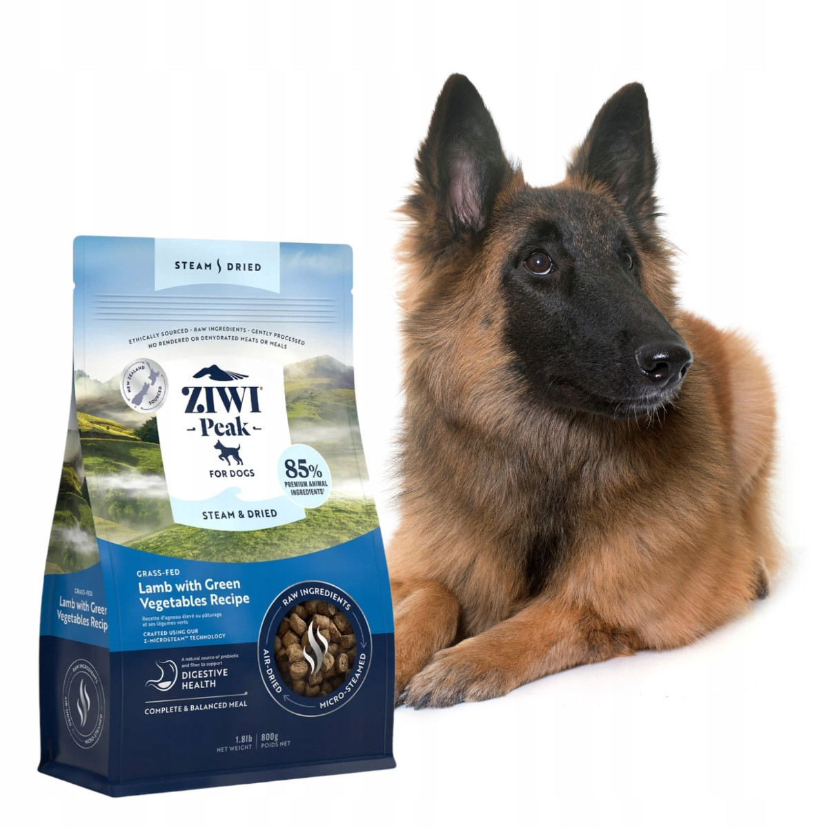 Ziwi Peak Steam&Dried Jehněčí s zelenou zeleninou Premium 800 g