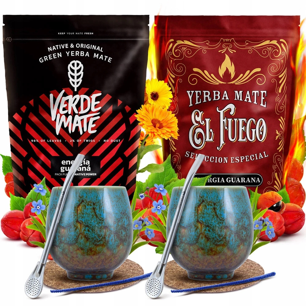 Sada Yerba Mate Verde Mate El Fuego Energie tykev a bombilla 2x500g