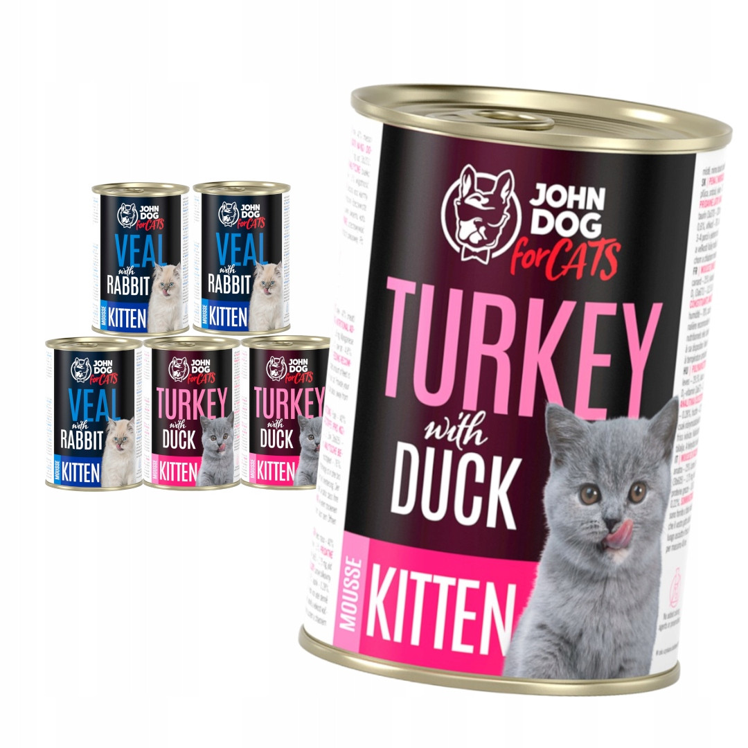 John Dog for Cats Telecí pěna Králík Krůta Kachna 6x400g Krmivo pro koťata