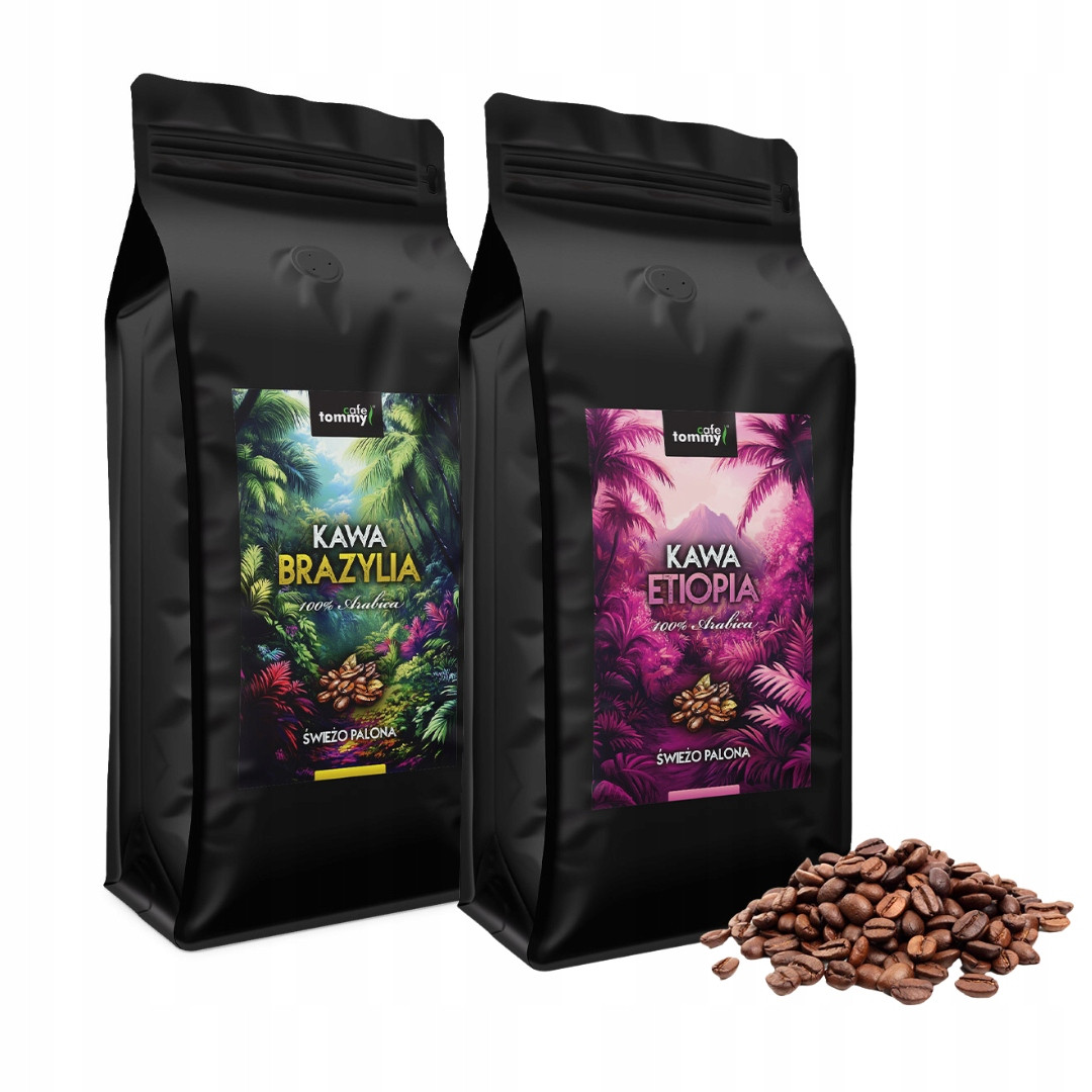 Tommy Cafe Káva Zrnková 100% Arabica Etiopie a Brazílie Sada 2kg