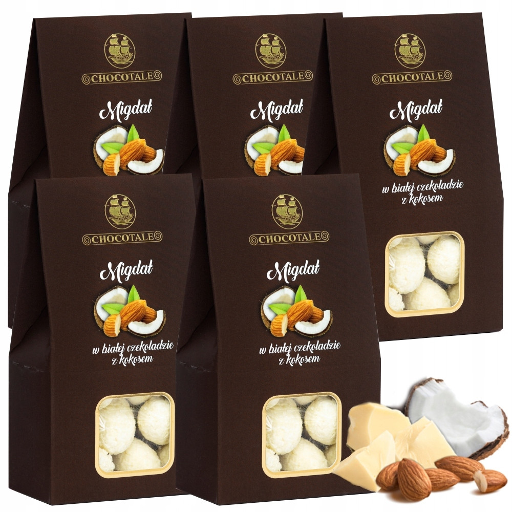 5X Mandle V Bílé Čokoládě S Kokosem Chocotale 100G