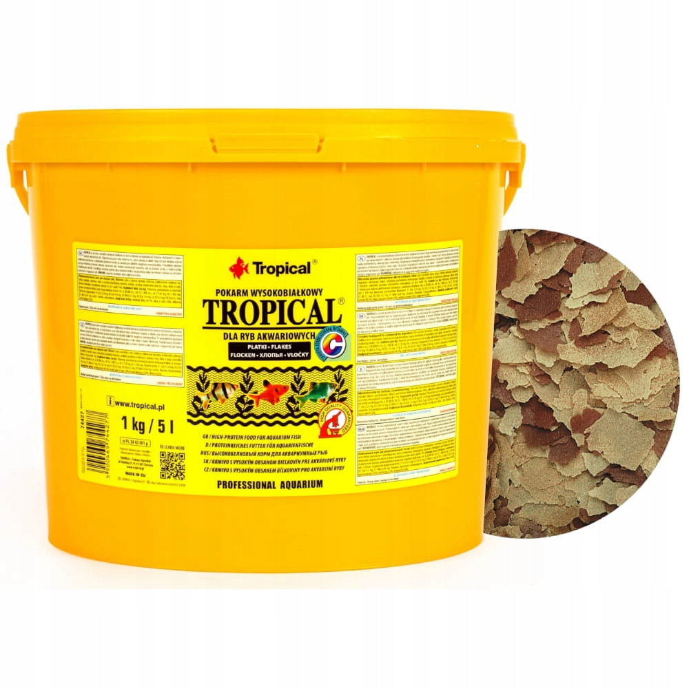 Tropical vysokoproteinové Krmivo Krmná Směs pro ryby Kbelík 5 l/1 kg Vločky