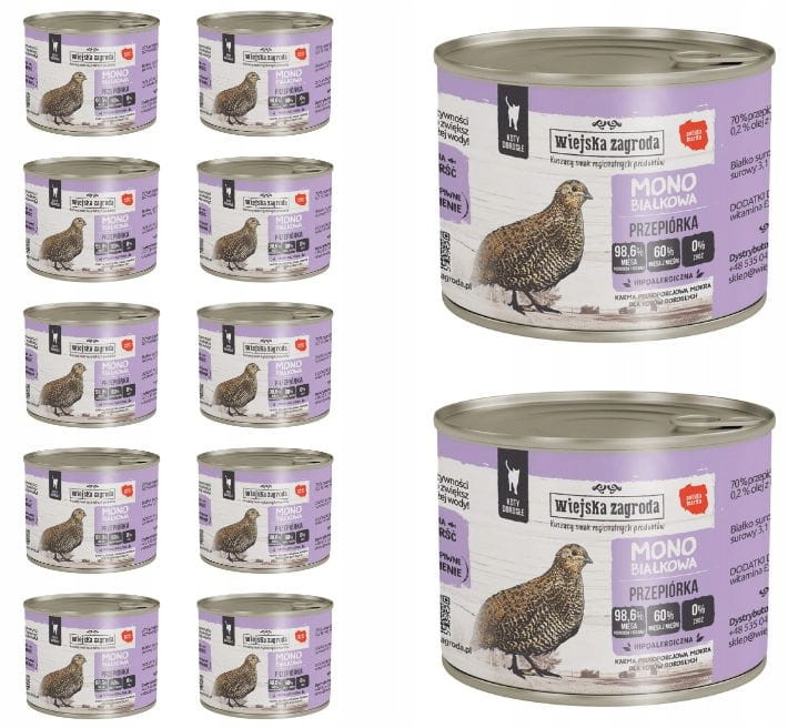 Wiejska Zagroda Monoproteinové Krmivo pro kočky Křepelka 12x200g Set