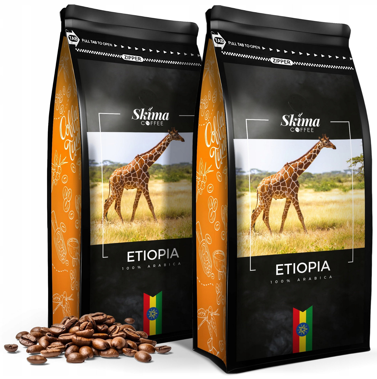 Káva zrnková 2x1kg Etiopia 100% Arabica Čerstvě pražená do kávovaru +dárek