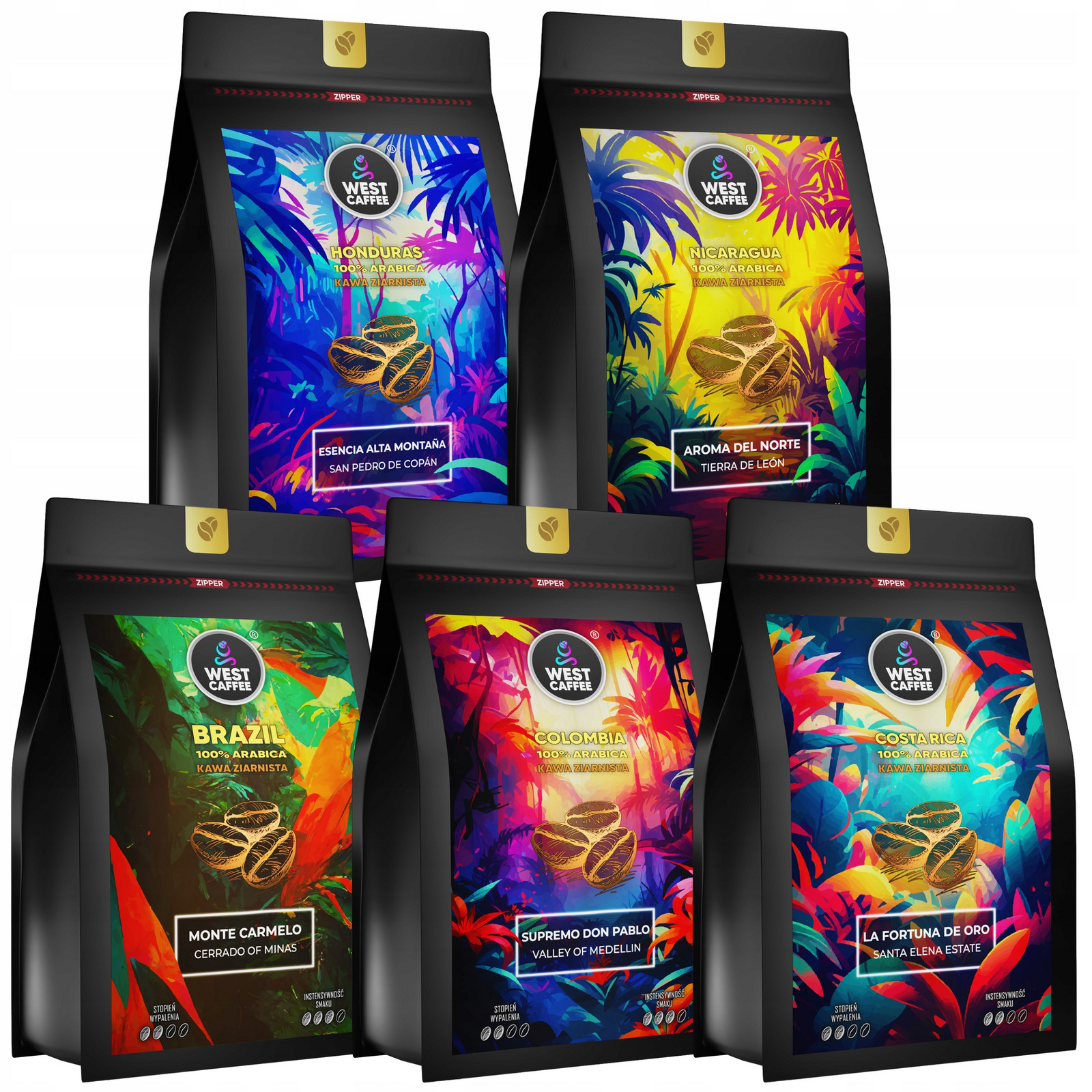 Káva Zrnková 5x500G Brazil Kolumbie Kostarika Honduras Nikaragua