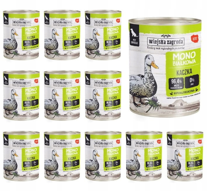 Wiejska Zagroda Vlhké krmivo pro psy Monoproteinová kachna 12 x 800 g Set