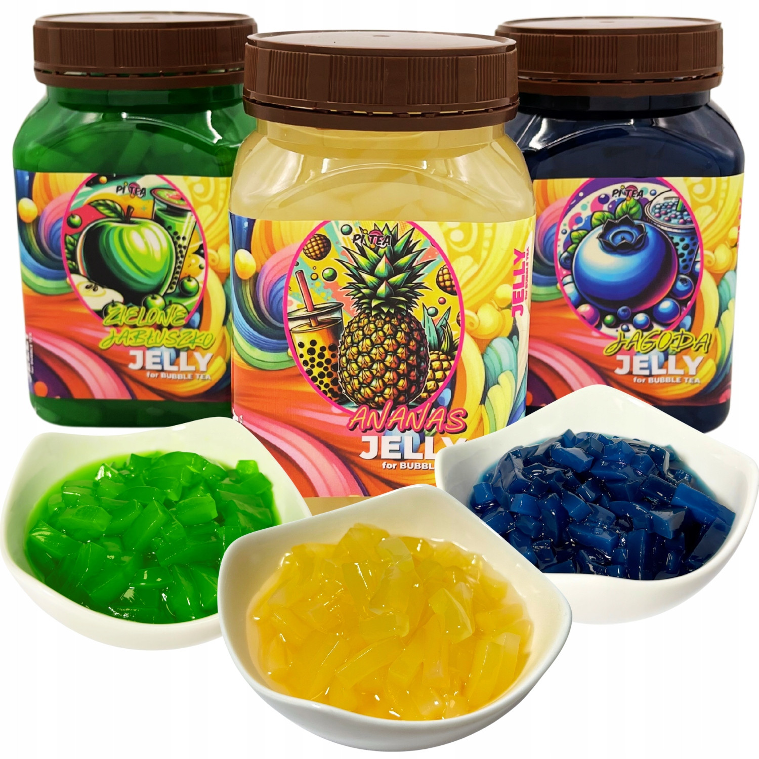 Sada pro Bubble Tea želé bonbony z kokosu Jablko Ananas Borůvka 3x 450 g MIX Č. II