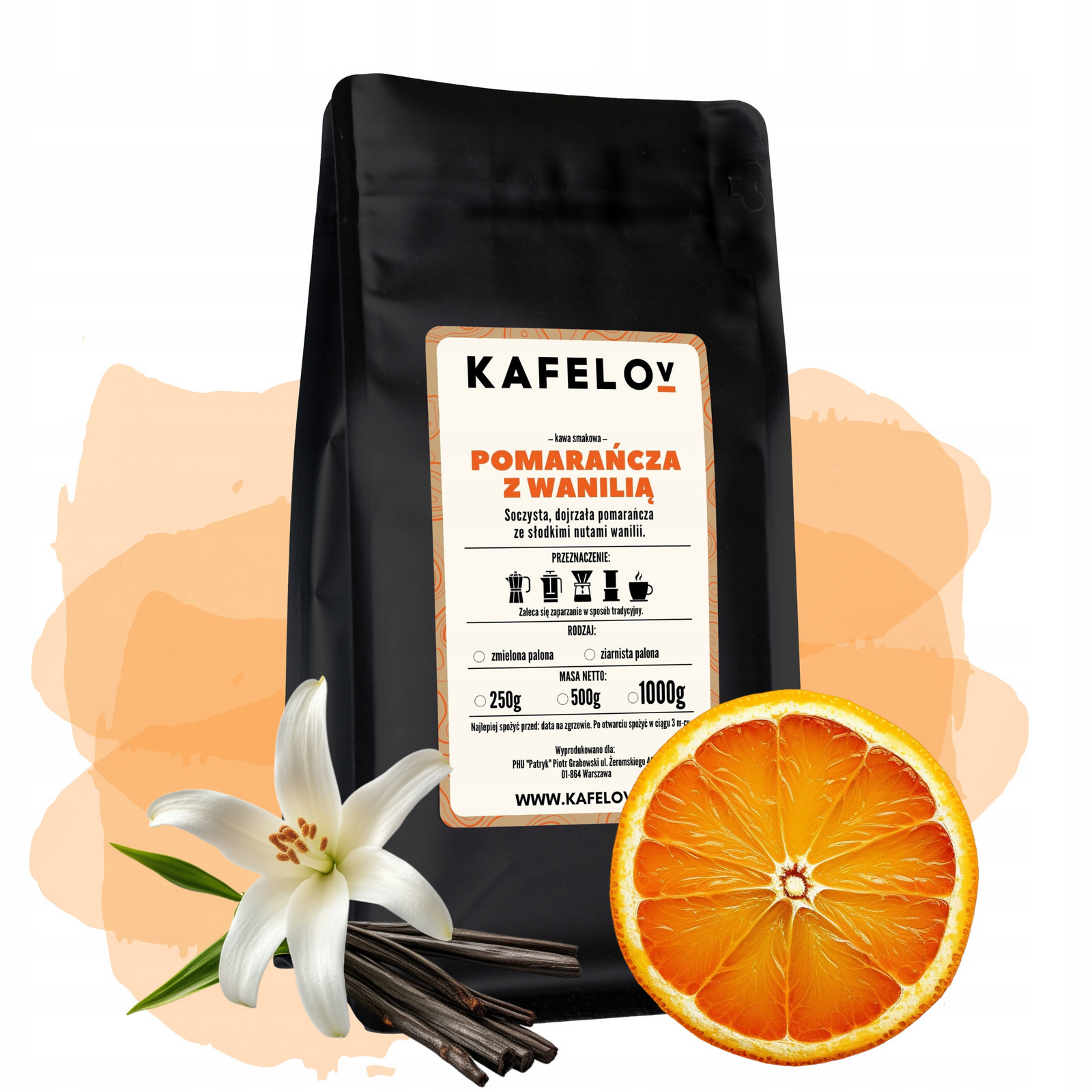 Káva Kafelov Pomeranč S Vanilkou 1000g mletá