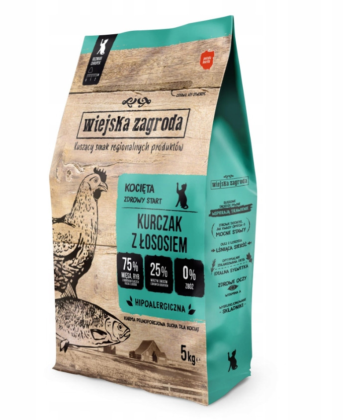 Wiejska Zagroda suchá Kuře a losos koťata 5 kg