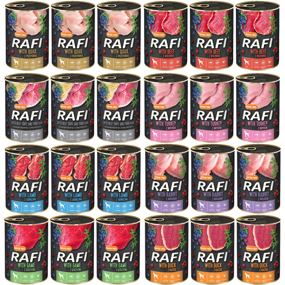 Dolina Noteci Mora krmivo pro psy Rafi MIX 8 příchutí 24x400g