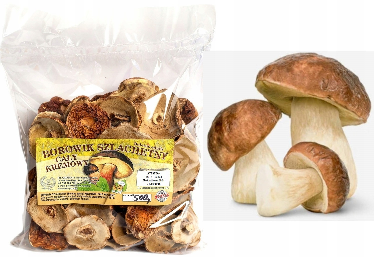 Hříbek Krémový Klobouky 500g Polský Atest 2024 Nová Sklizeň sušené houby