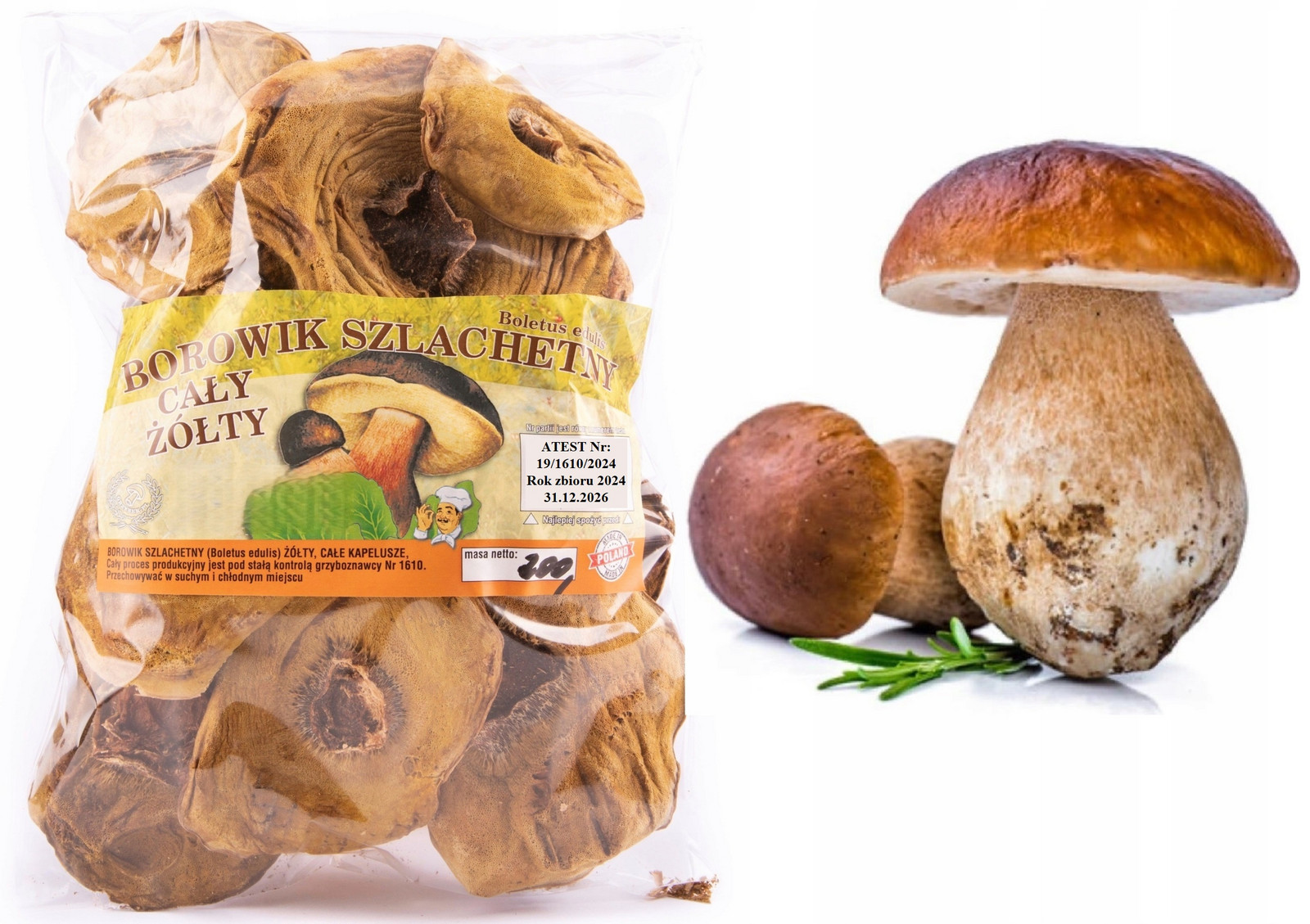 Hříbek Žlutý Klobouky 200g Polský Atest 2024 Nová Sklizeň sušené houby