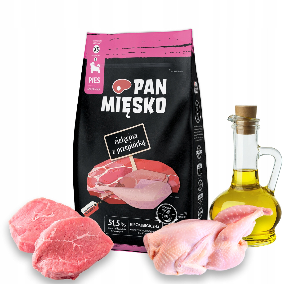 Pan Mięsko Telecí maso s křepelkou 3 kg Xs pro štěňata malých plemen