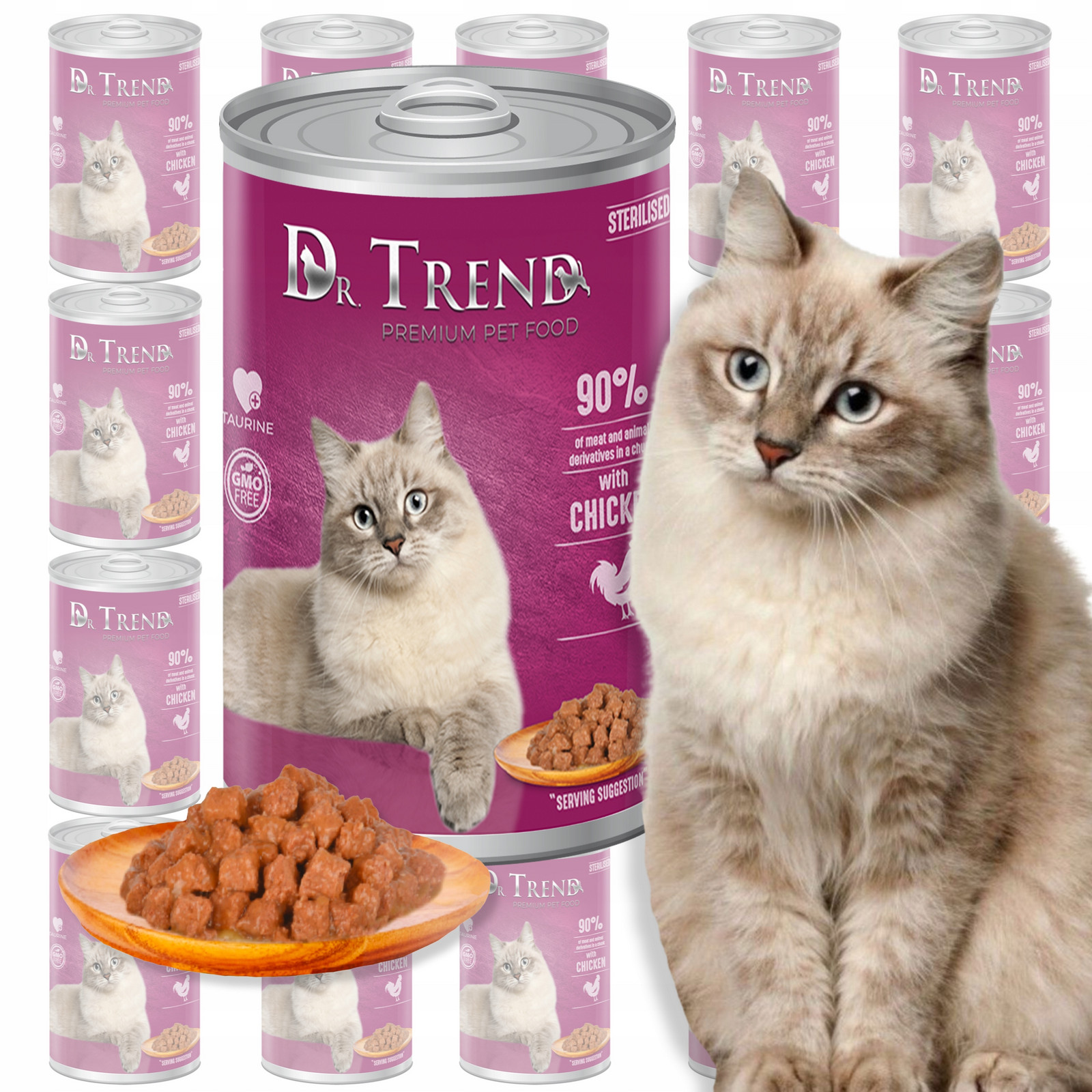 Dr.trend Premium vlhké krmivo pro kočky Sterilised 90% masa Kuře 20x400g