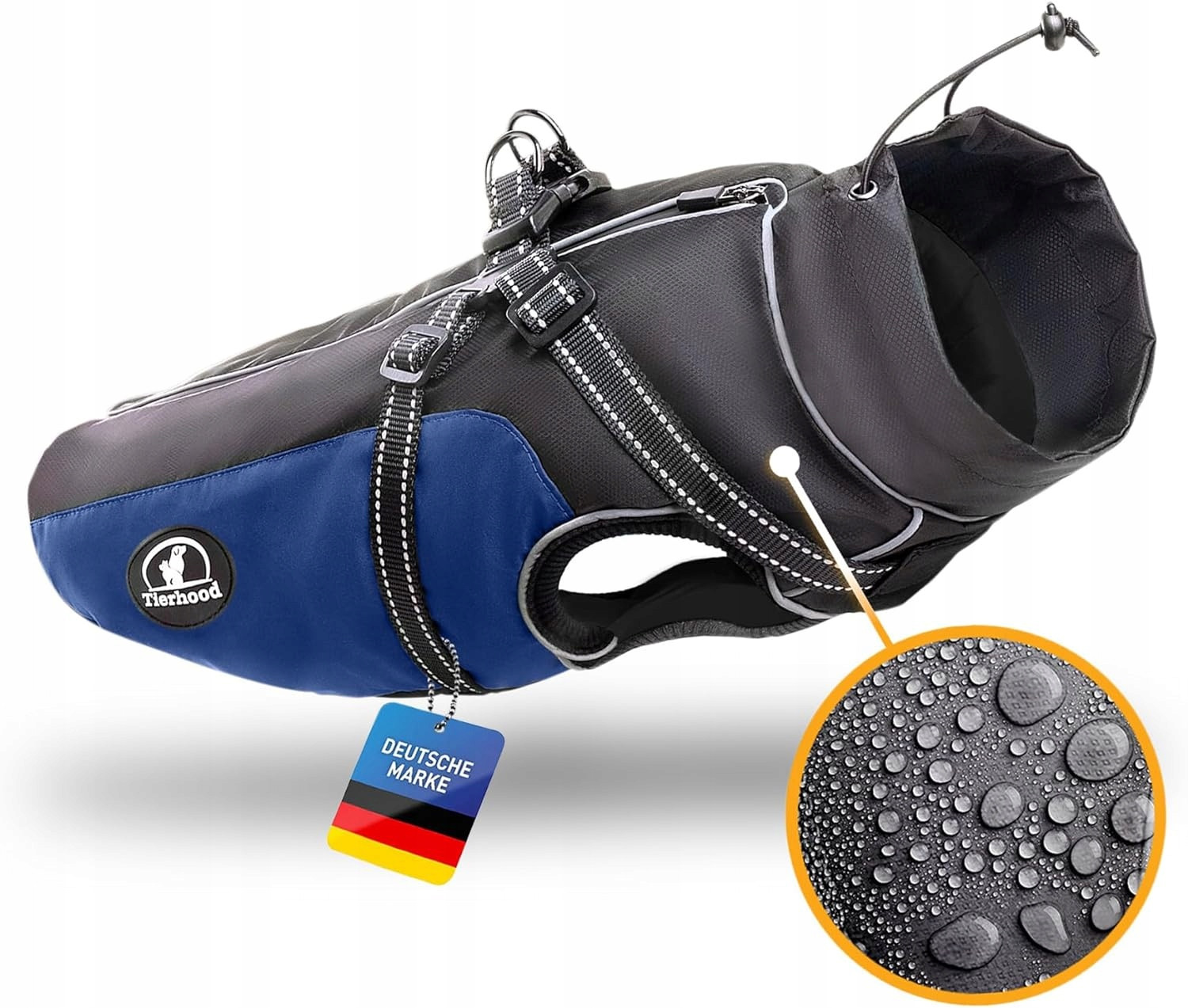 Dešťová bunda pro psa s límcem 30 cm Tierhood modrá Xs