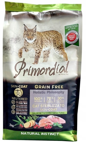 Primordial Cat Grain Free Kastrovaný Skin Coat Losos & Turecko 2kg