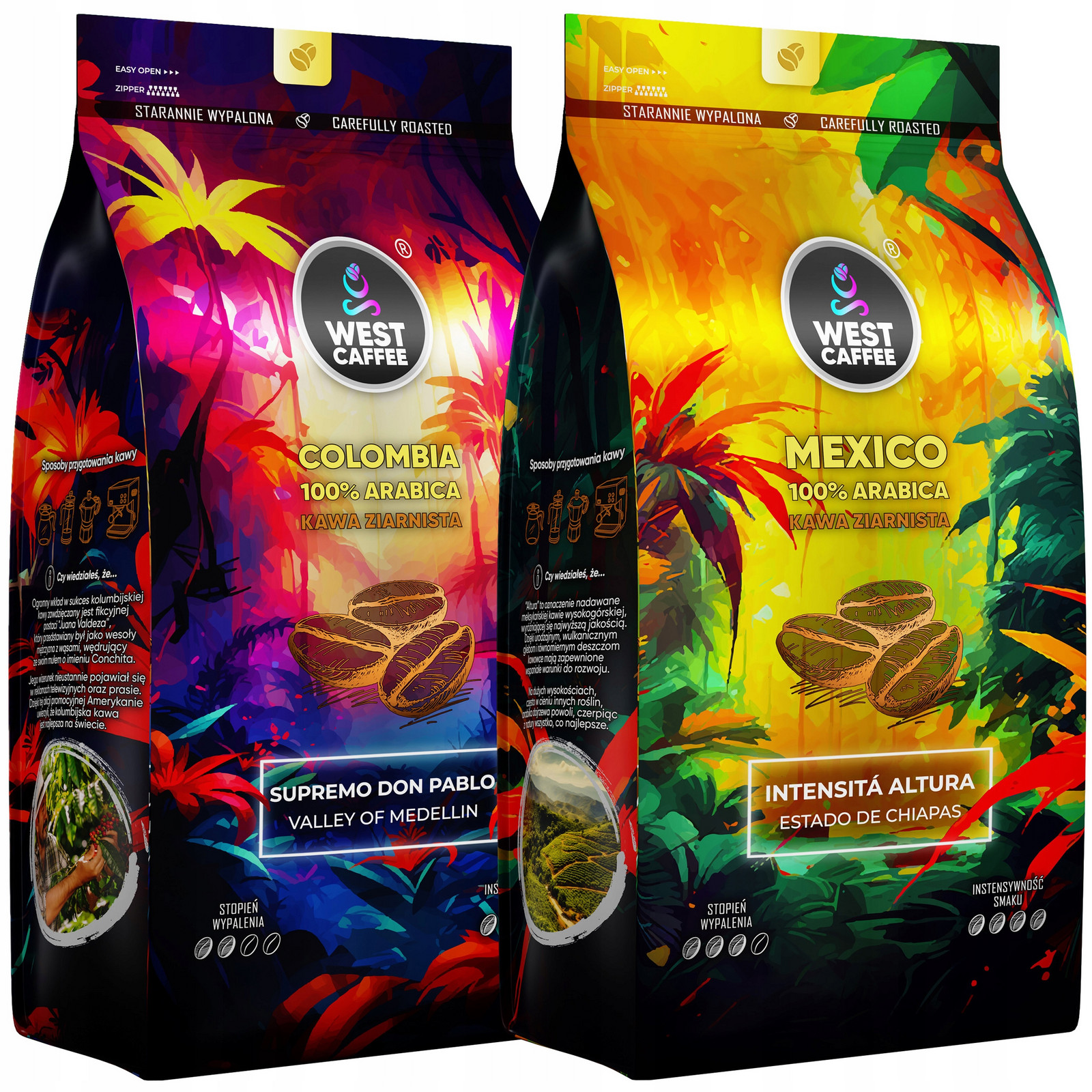 Káva Zrnková 2KG Set Mexiko Kolumbie 100% Arabica Čerstvě Vypálená