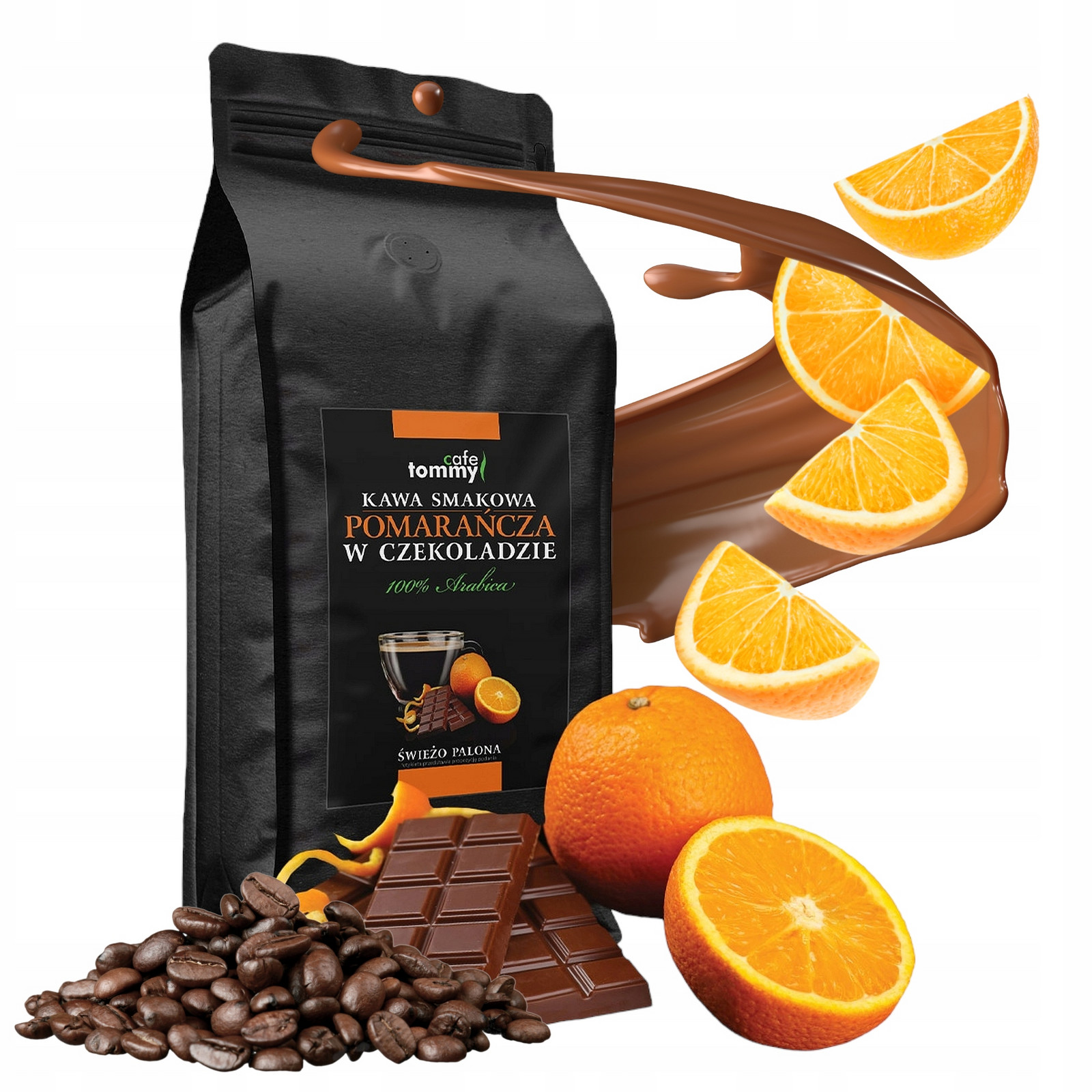 Káva ochucená zrnková 1kg 100% Arabica Tommy Cafe Čokoláda Pomeranč
