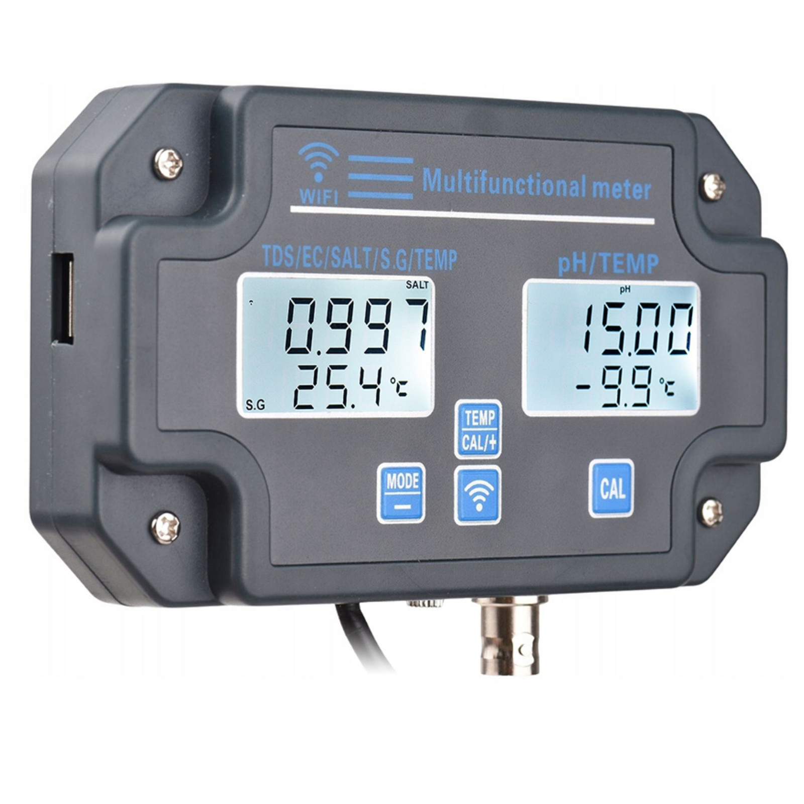 Tester Vody 6v1 Ph Temp Tds Sůl Sg Ec WiFi App Ppm