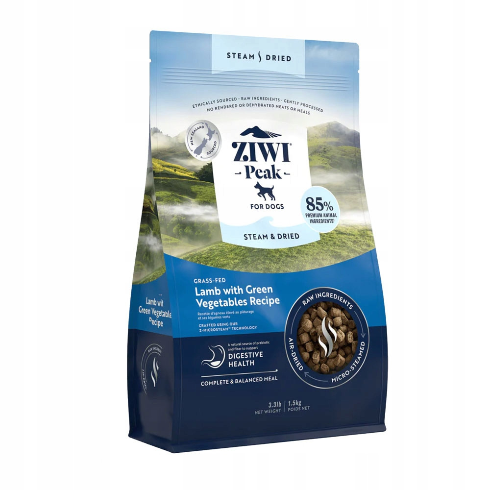 Ziwi Peak Steam&Dried Jehněčí se zelenou zeleninou pro psa 1,5kg